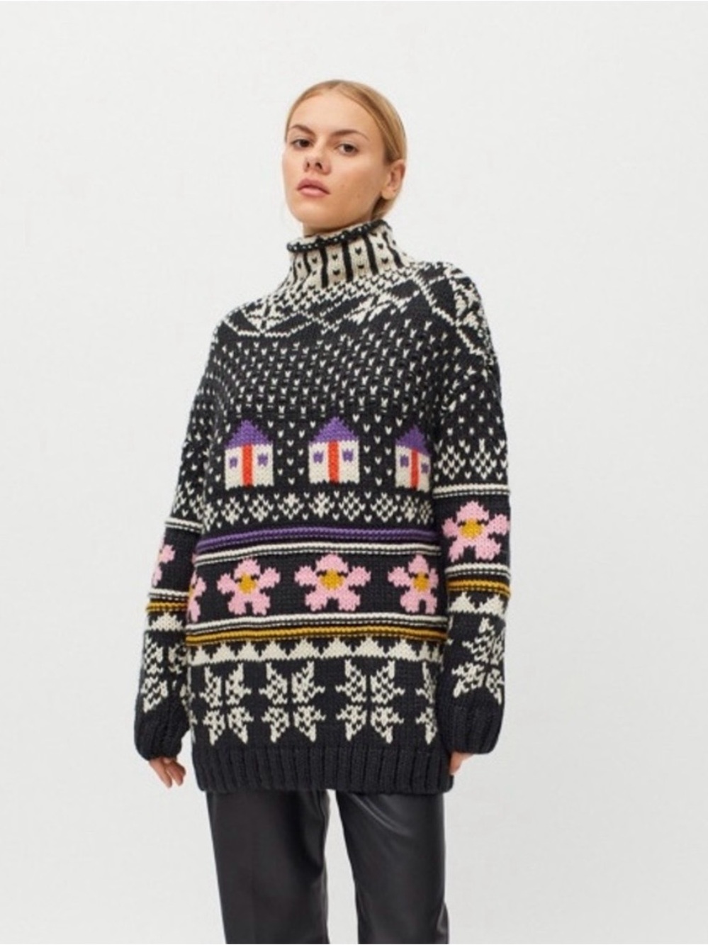 Urban Outfitters Farley Black Fair Isle Turtleneck Sweater XS